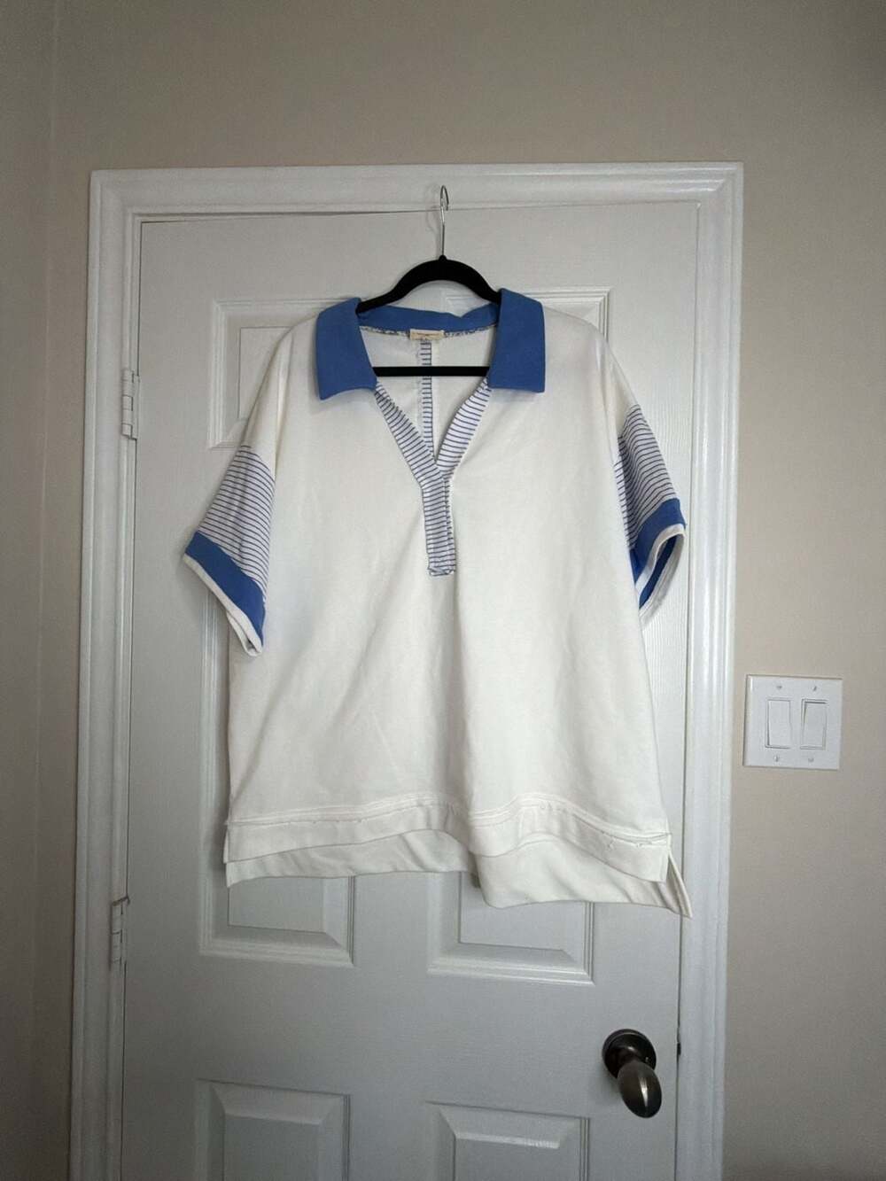 Umgee Mixed Solid & Stripe Contrasting Top in Off White